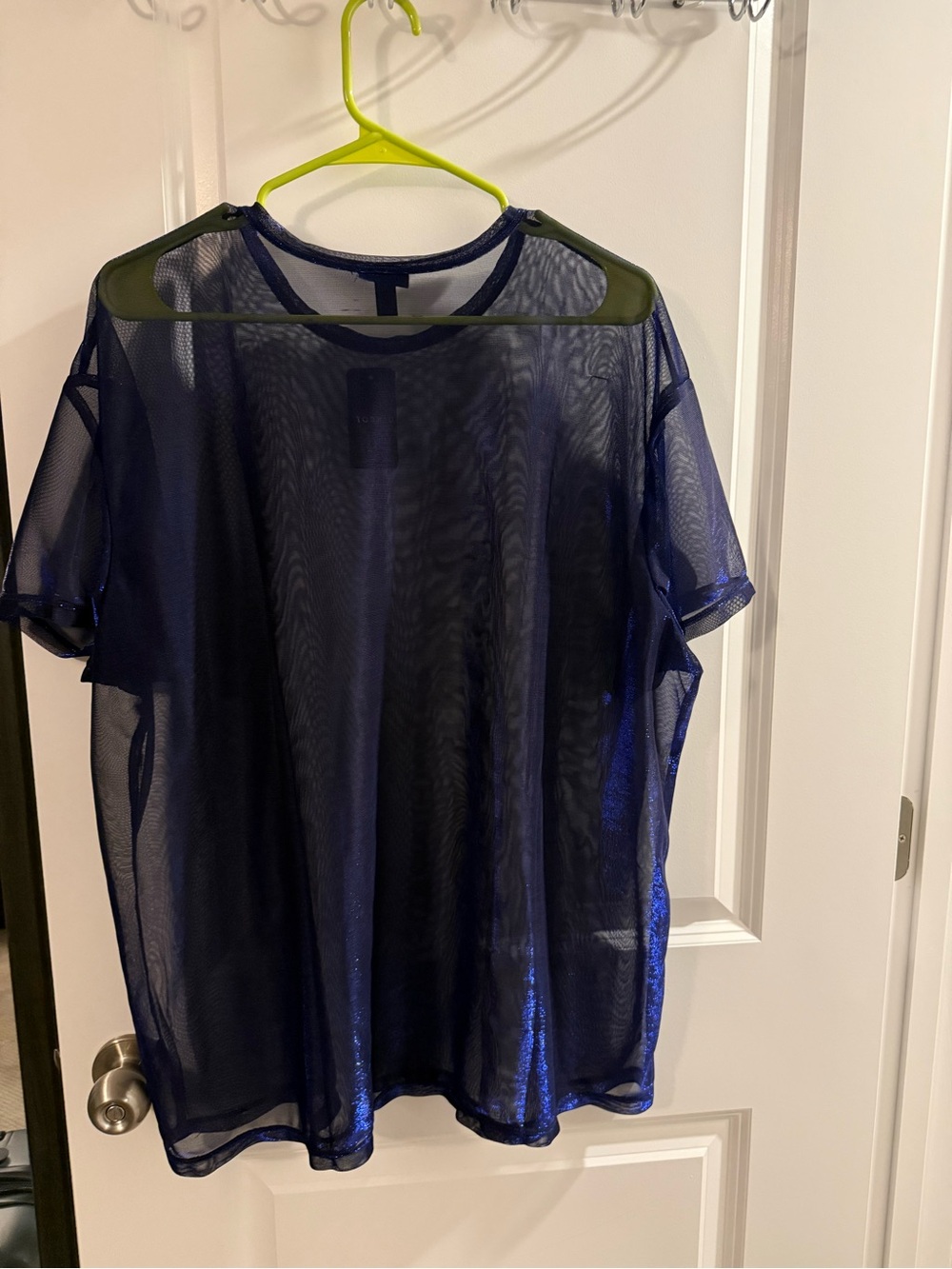 Women’s Sheer Navy Mesh Short-Sleeve Shirt - Picture 2 of 3